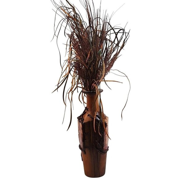 Wooden Fence Post Vase With Fox Design & Faux Grass Grain Arrangement 28" tall W - Picture 6 of 15